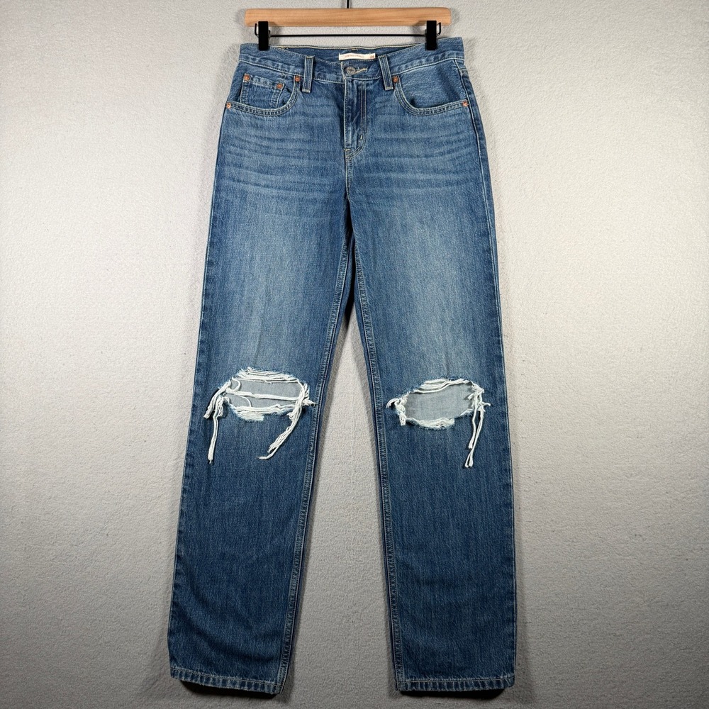 Levis Low Pro Straight Distressed Blue Jeans Womens 26 A0964-0006 Medium Wash